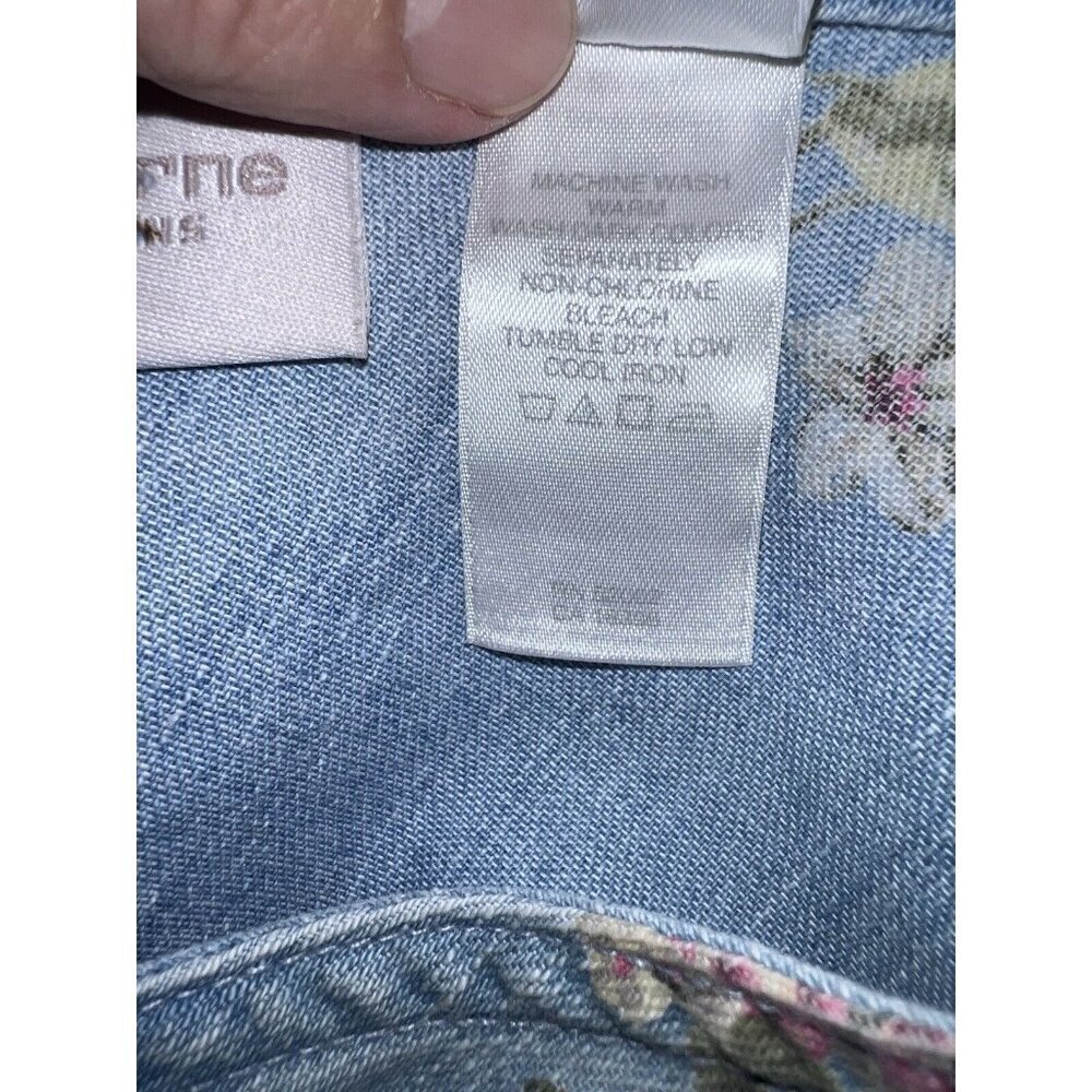 LIZ CLAIBORNE Y2K Jean Jumper Light Blue Pink Roses Cottagecore Dress Sz 10 - Picture 14 of 15